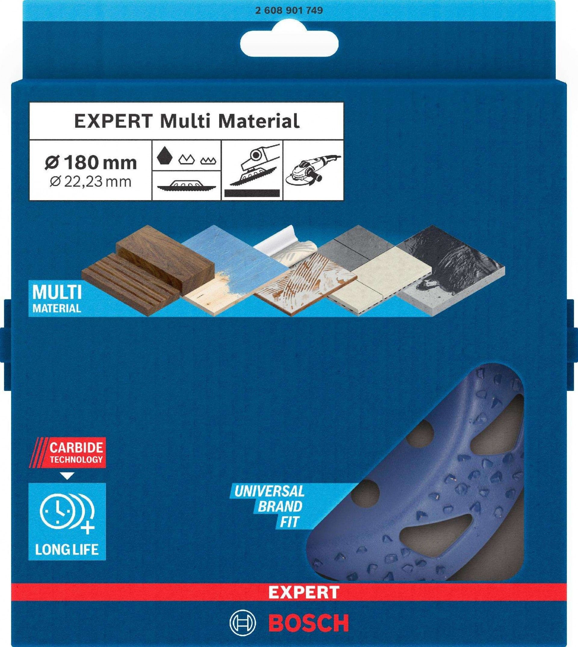 Disco em carboneto EXPERT Multi Material grosseira, inclinada, 180mm, 22,23mm refª 2608901749 BOSCH
