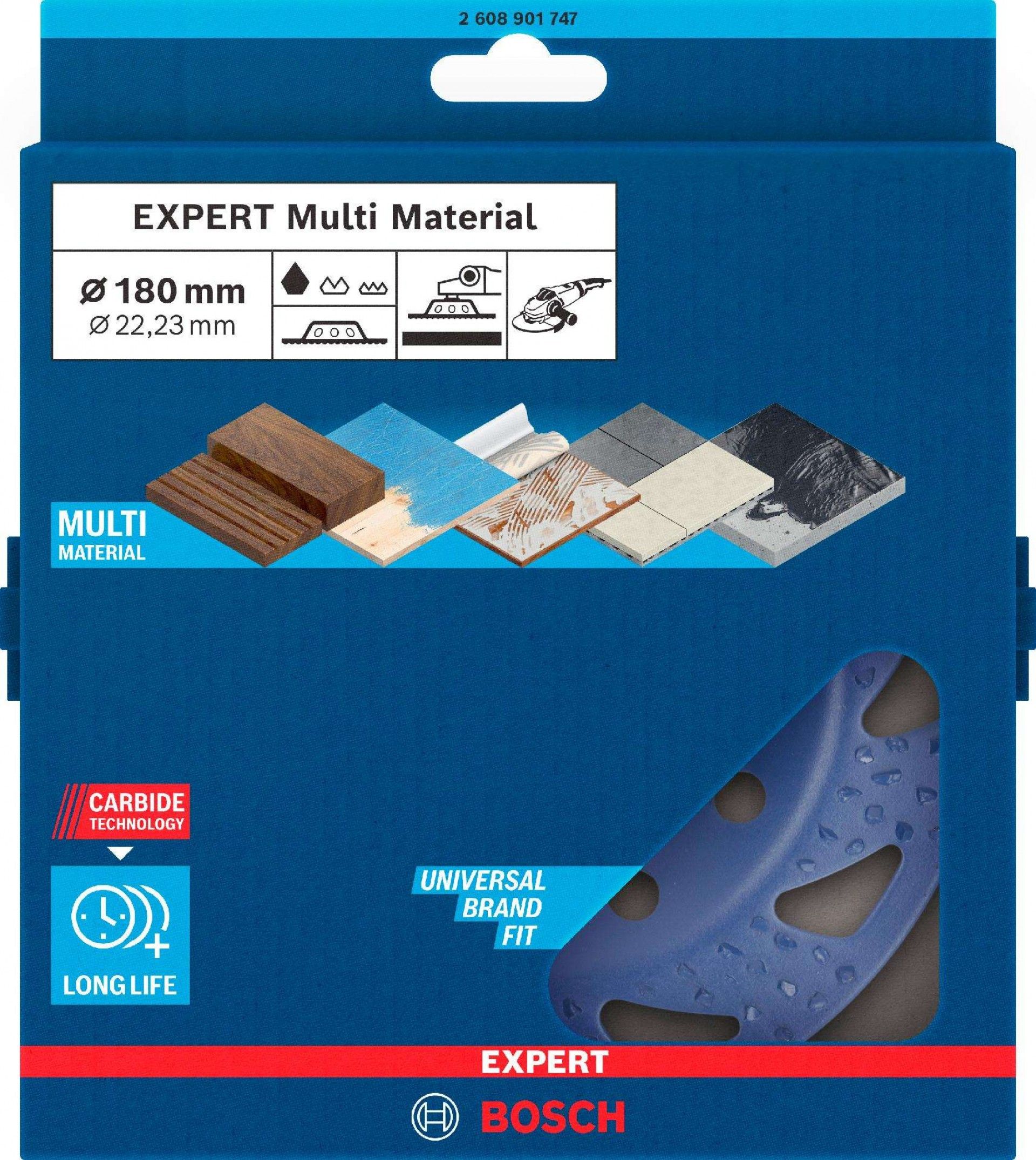 Disco em carboneto EXPERT Multi Material grosseira, plana, 180mm, 22,23mm refª 2608901747 BOSCH
