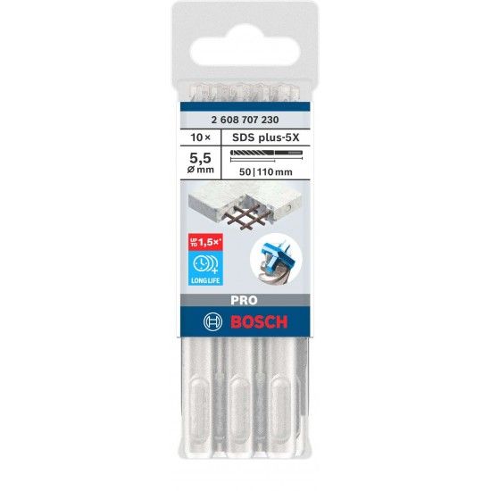 Broca PRO SDS plus-5X, 5,5 x 50 x 110 mm refª 2608707230 BOSCH Broca PRO SDS plus-5X, 5,5 x 50 x 110 mm refª 2608707230 BOSCH
