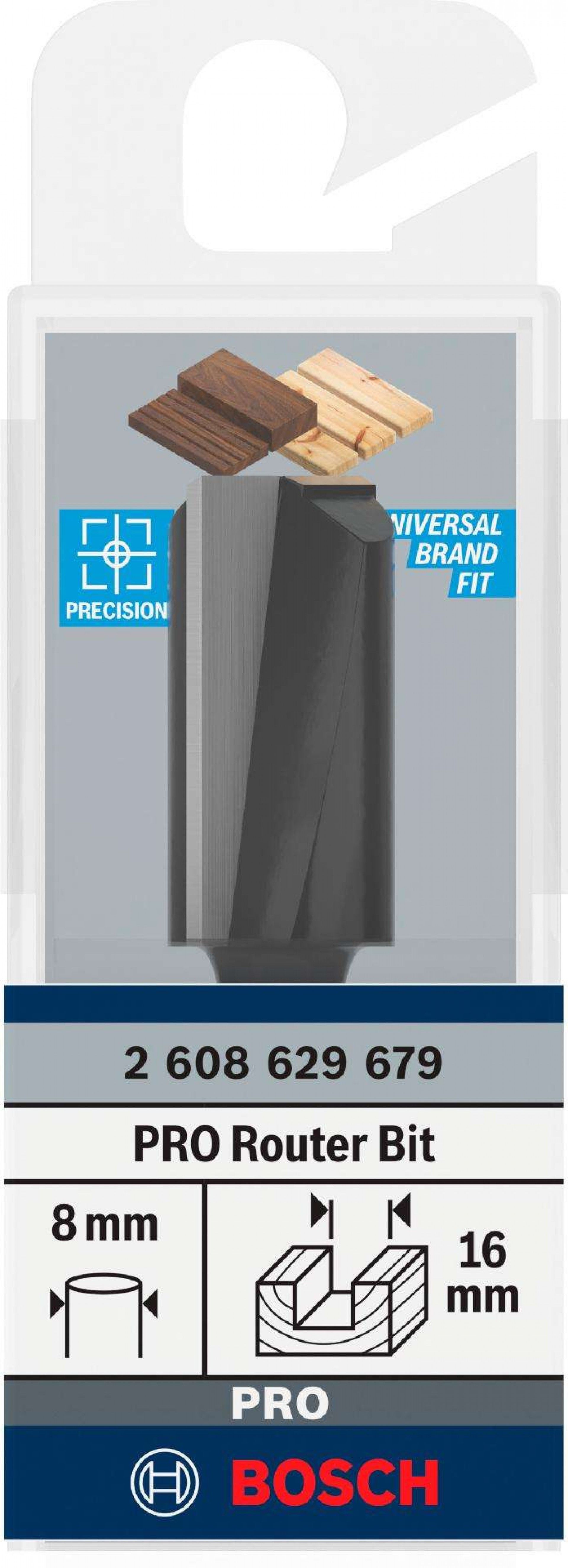 Fresa direita para tupia PRO, dois canais, Ø 16 x C 30, encabadouro de 8mm refª 2608629679 BOSCH