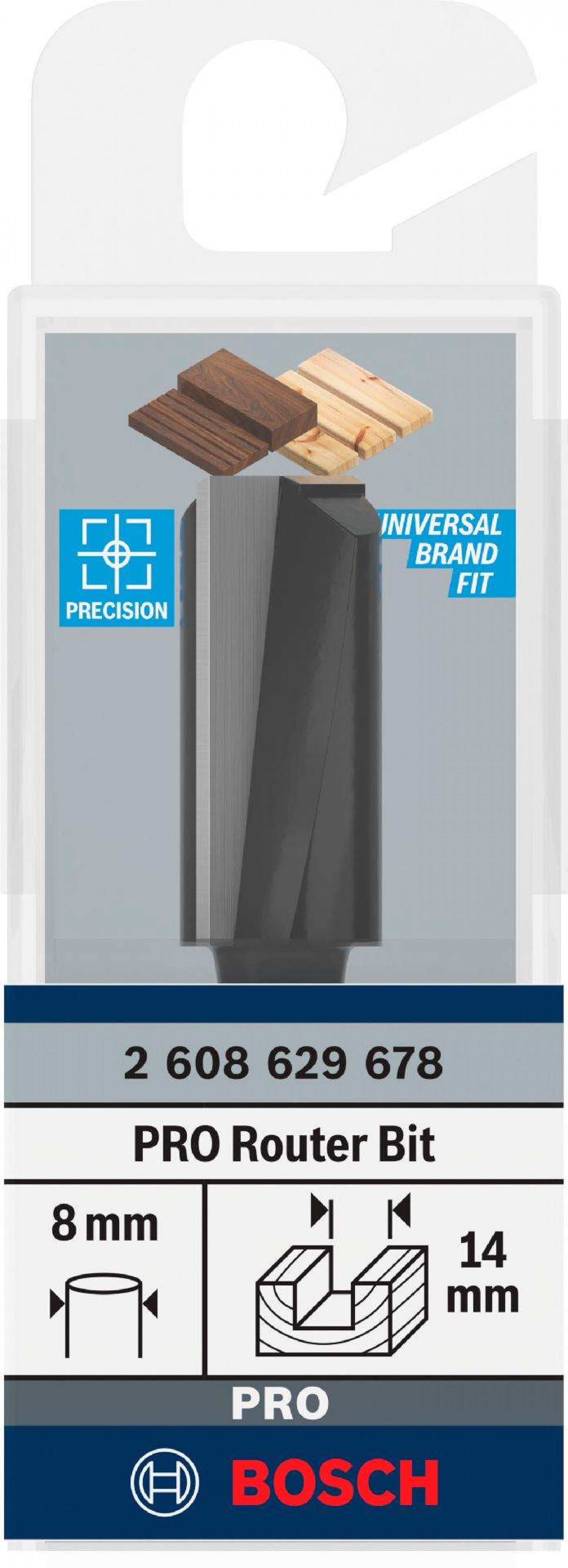 Fresa direita para tupia PRO, dois canais, Ø 14 x C 30, encabadouro de 8mm refª 2608629678 BOSCH