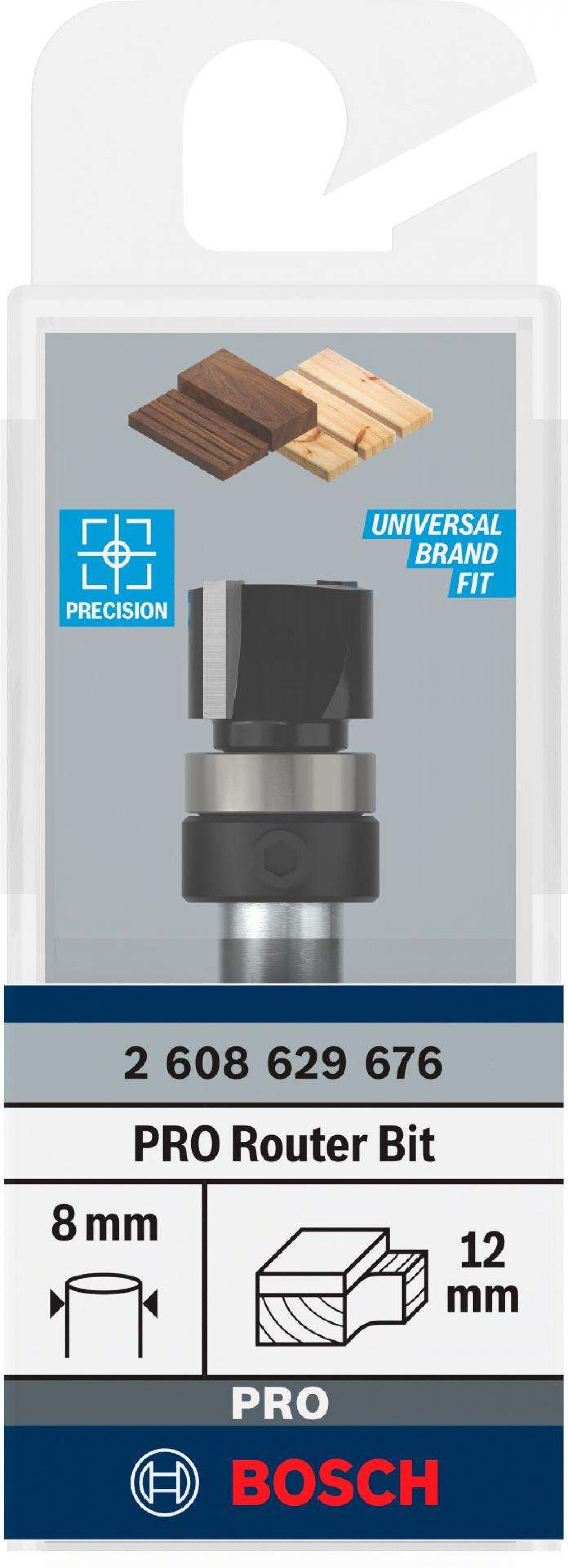 Fresa de alinhar com rolamento superior para tupia PRO, Ø 12,7 x C 9,5, encabadouro de 8mm refª 2608