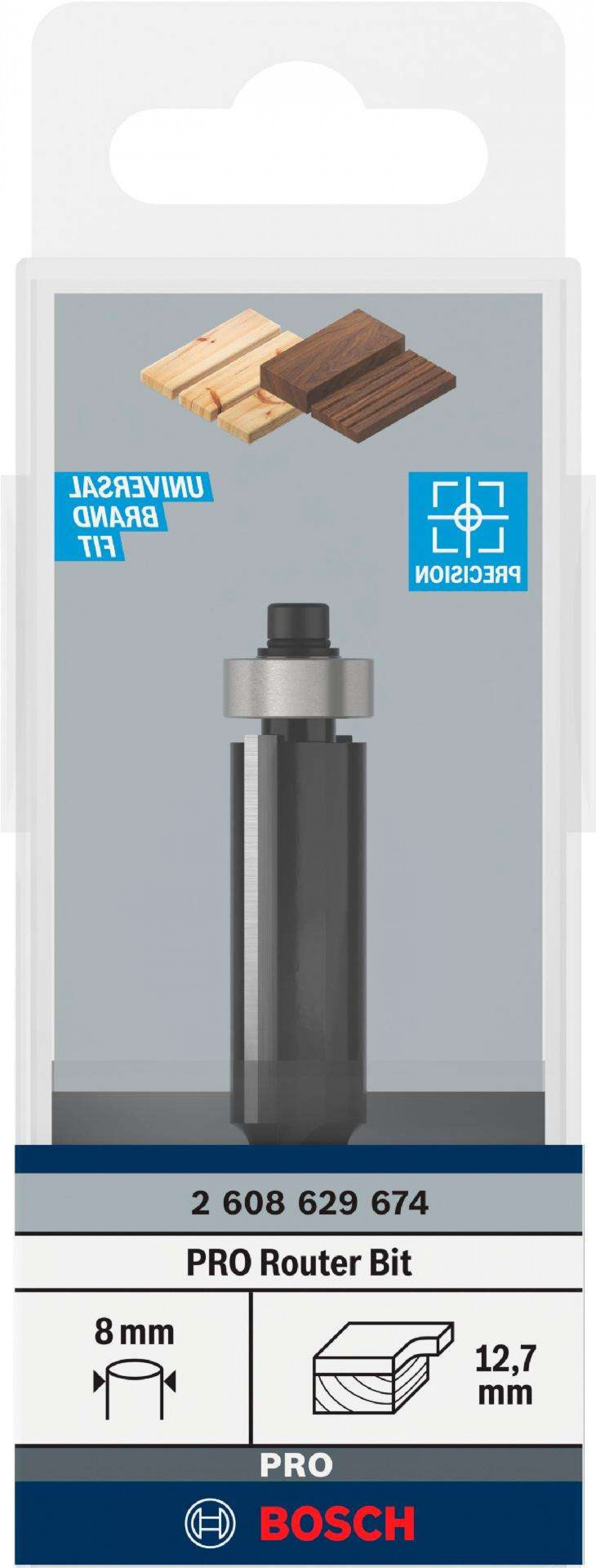 Fresa de alinhar com rolamento inferior para tupia PRO, Ø 12,7 x C 40, encabadouro de 8mm refª 26086