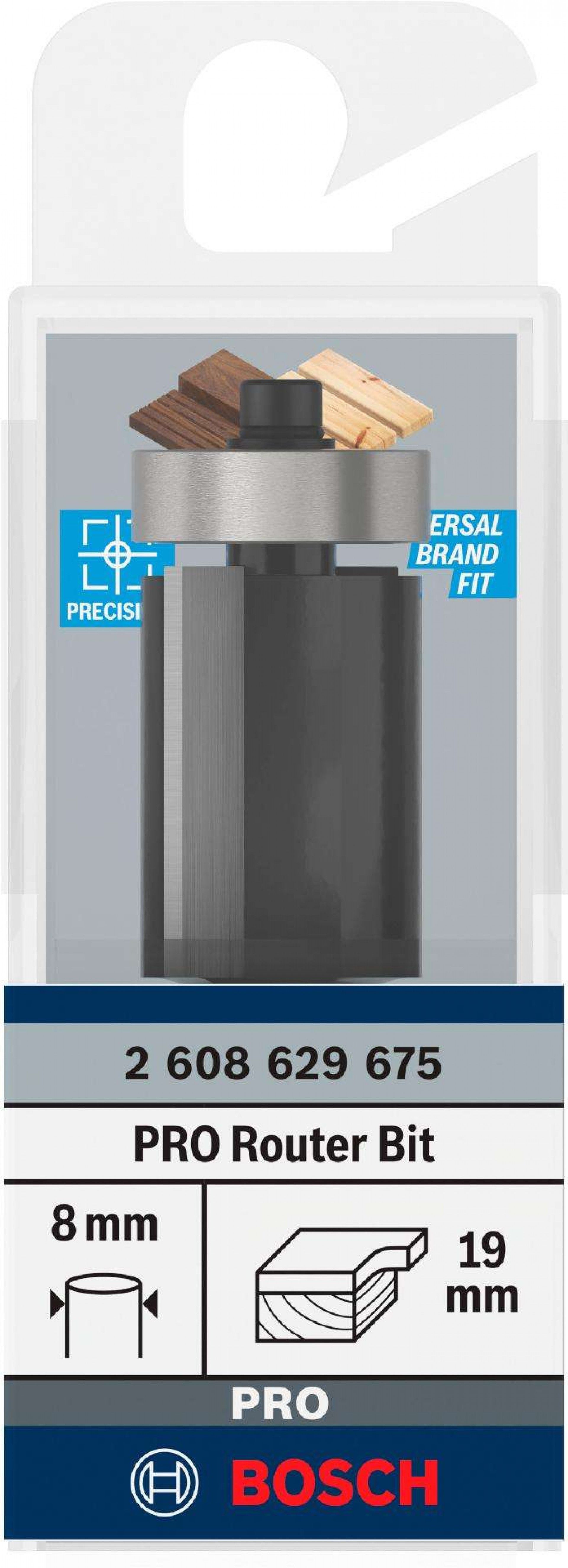 Fresa de alinhar com rolamento inferior para tupia PRO, Ø 19 x C 25,4, encabadouro de 8mm refª 26086