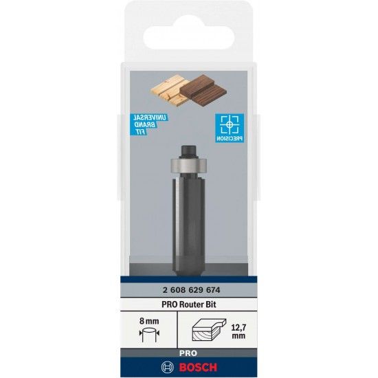 Fresa de alinhar com rolamento inferior para tupia PRO,  12,7 x C 40, encabadouro de 8mm ref 26086