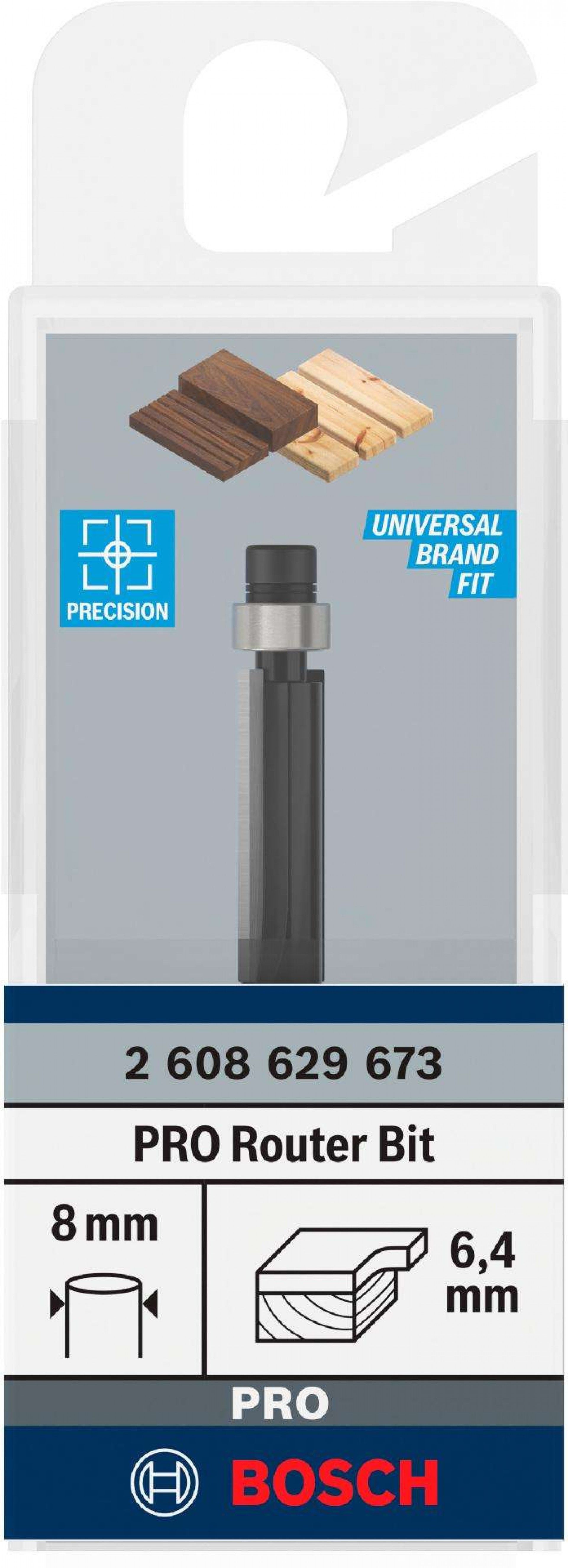 Fresa de alinhar com rolamento inferior para tupia PRO, Ø 6,35 x C 20, encabadouro de 8mm refª 26086