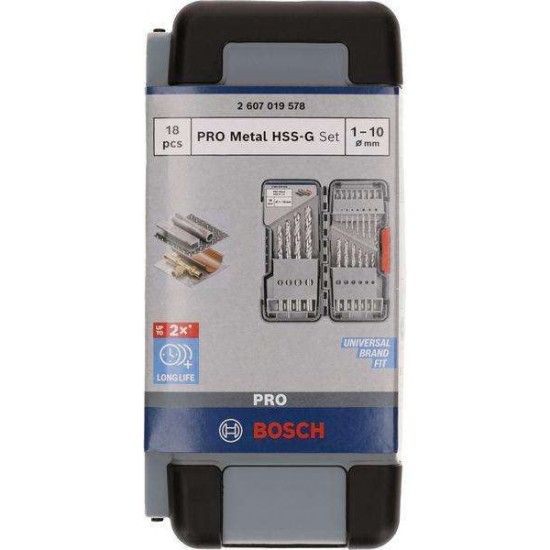 PRO Metal HSS-G Twist Drill Bit Set, 18 pcs ref 2607019578 BOSCH