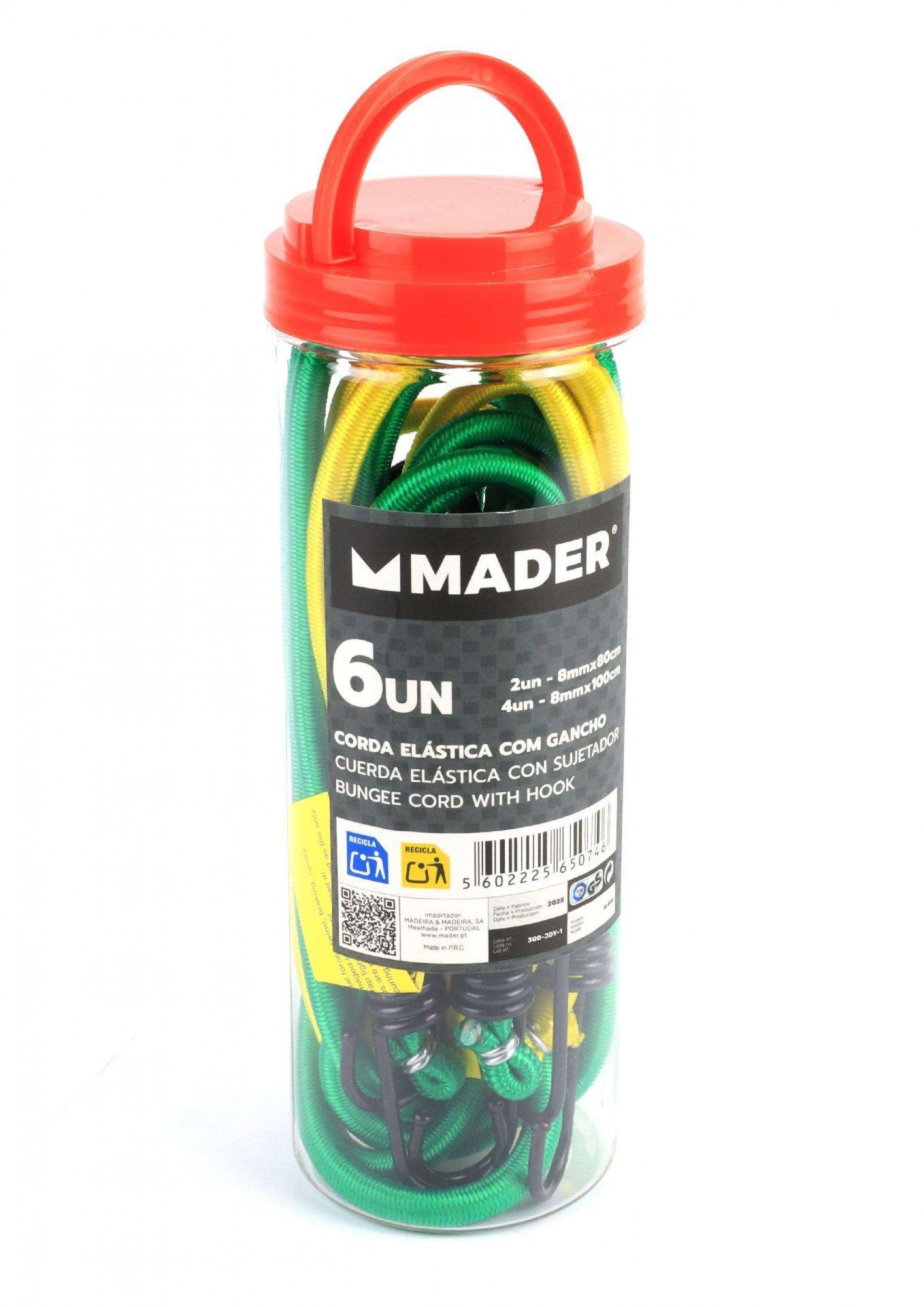 Corda Elástica, com Gancho, 6un, 80+100cm refª 65074 MADER
