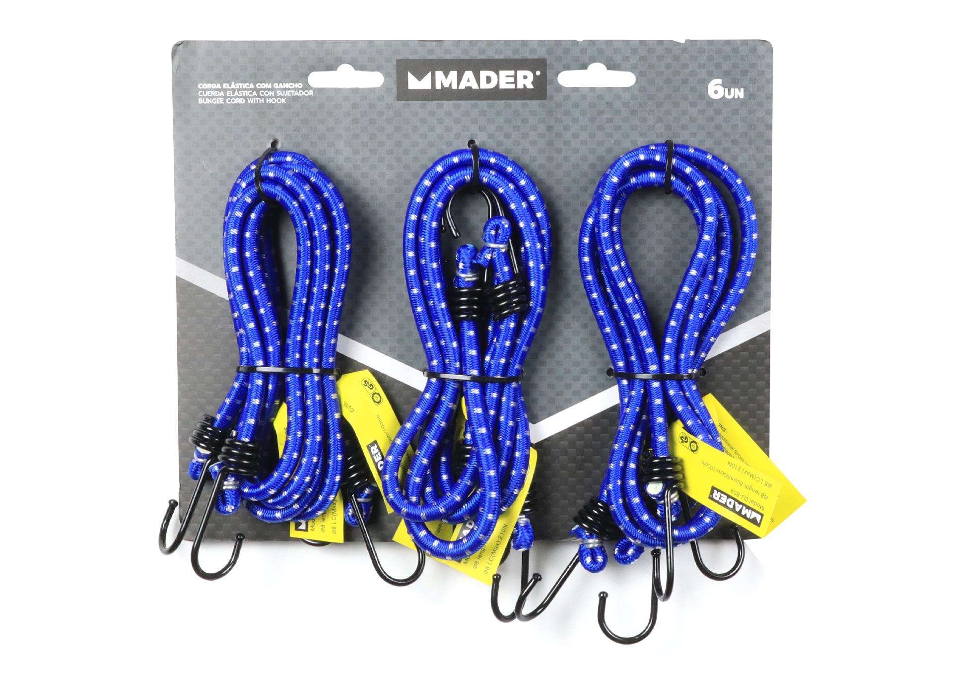 Corda Elástica, com Gancho, 6un, 80+90+100cm refª 65071 MADER