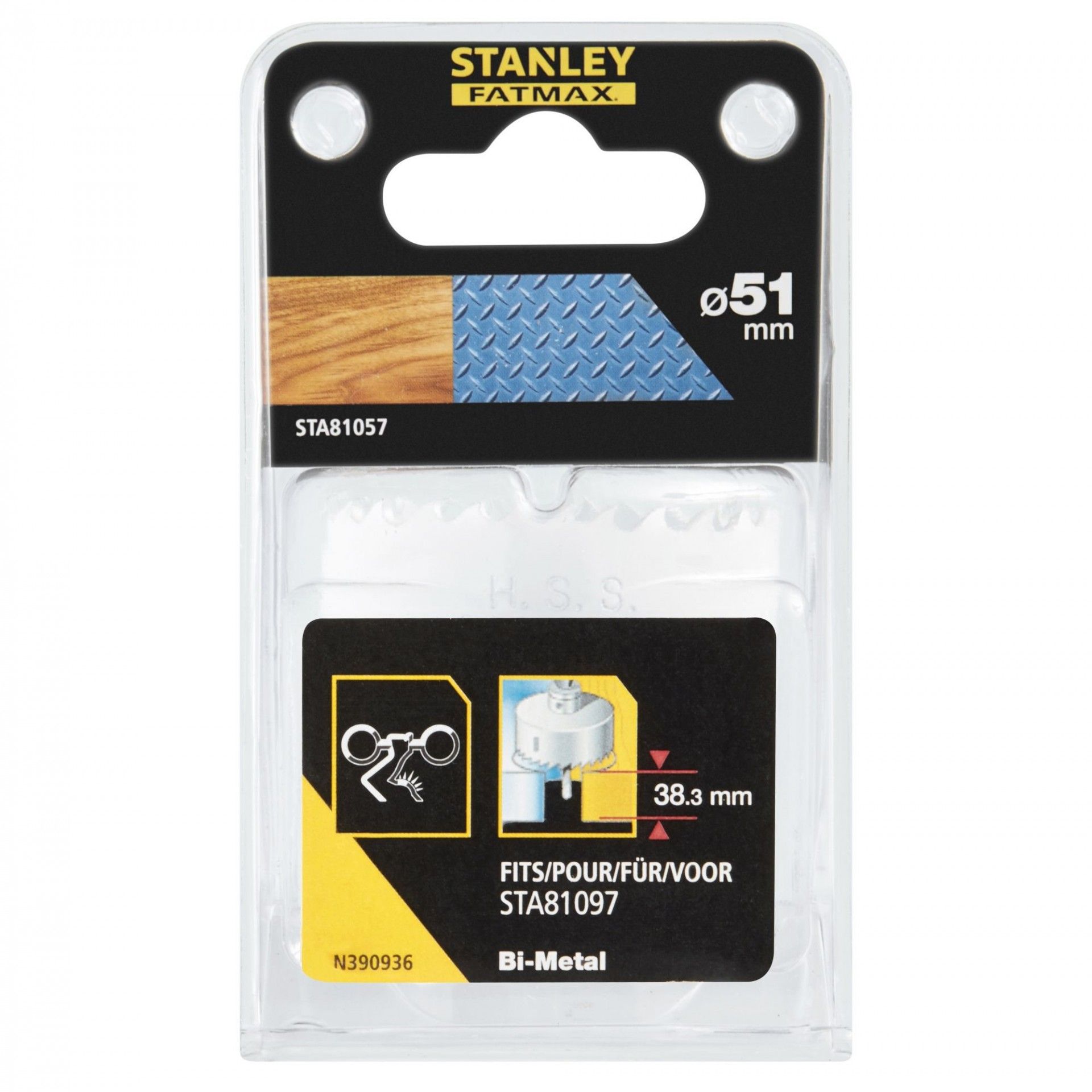 Broca de coroa bimetálica 51mm.Prof de corte 38.3 mm refª STA81057-XJ STANLEY