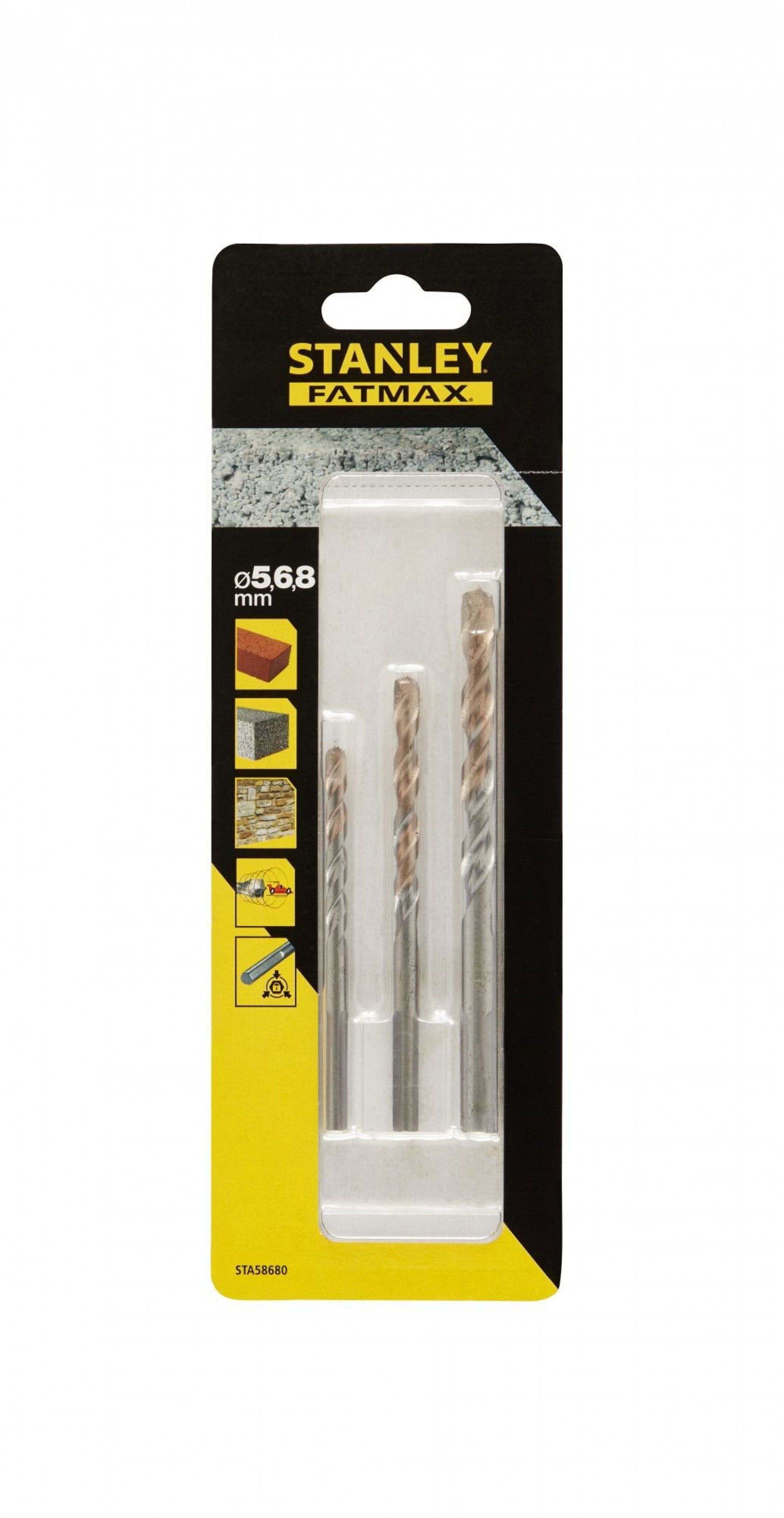 3 brocas para pedra com haste de 3 faces 5, 6, 8mm refª STA58680-QZ STANLEY