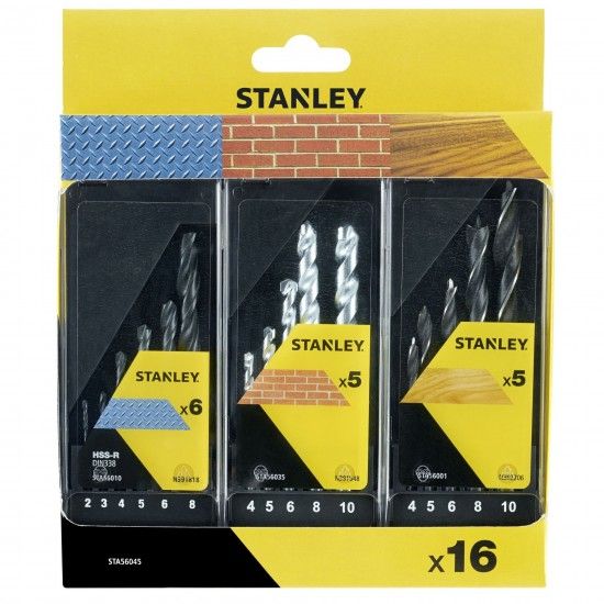 Conjunto de 3 Gavetas com 16 brocas HSS-R metal, piedray madeira ref� STA56045-QZ STANLEY