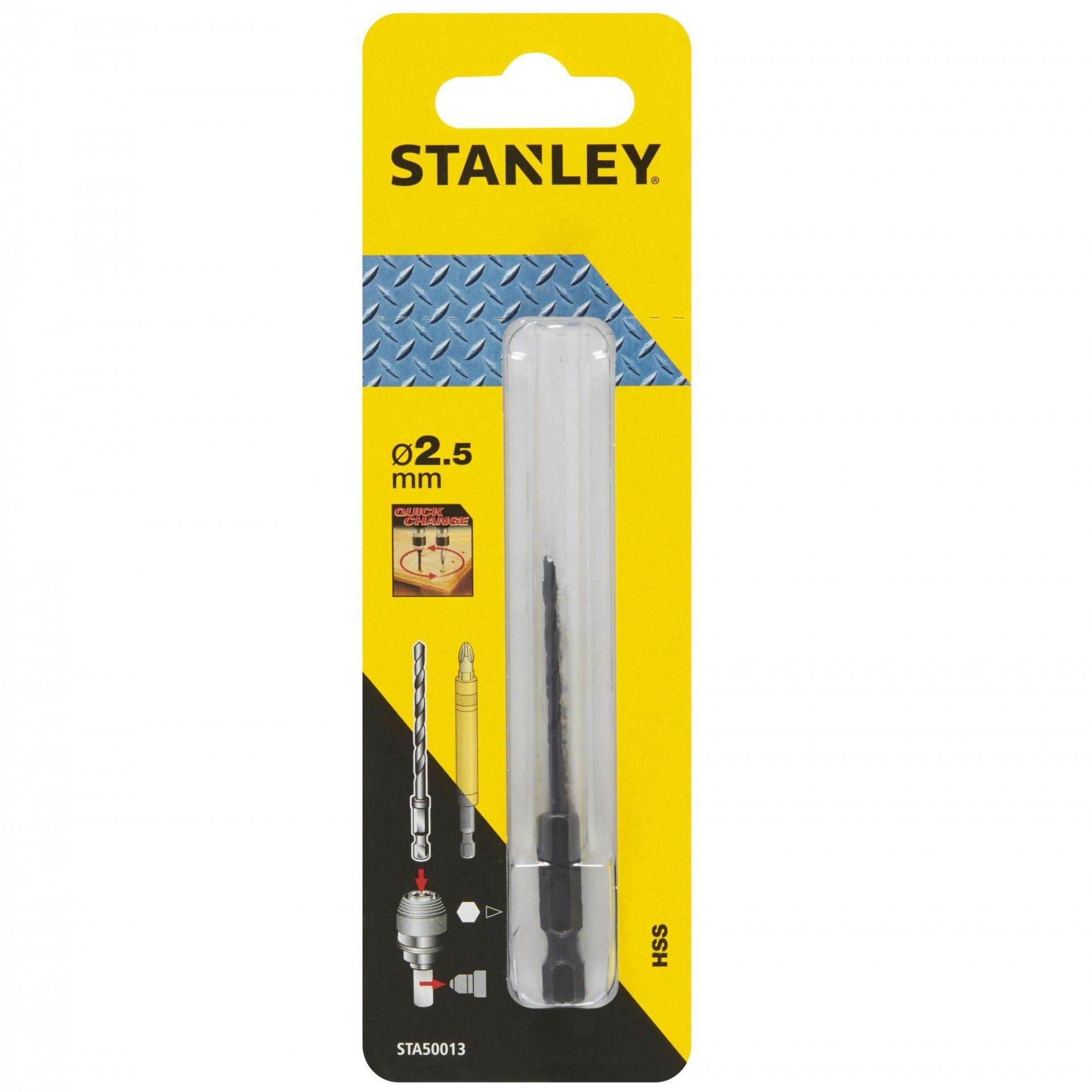Broca HSS para metal, madeira e plástico ø 2.5 mm Eixo hexagonal refª STA50013-XJ STANLEY