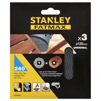 3 folhas de lixa de malha 125mm para multilijadora, com velcro.Gro 240 ref STA39262-XJ STANLEY