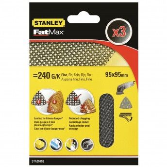 3 folhas de lixa de malha para os detalhes com velcro.Gro 240 ref STA39192-XJ STANLEY