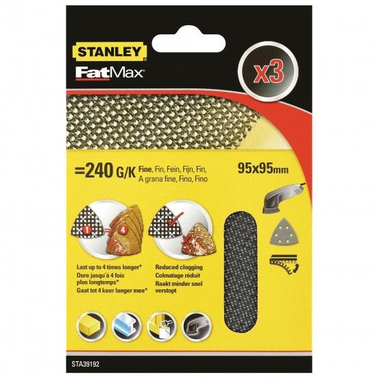 3 folhas de lixa de malha para os detalhes com velcro.Grão 240 refª STA39192-XJ STANLEY 3 folhas de lixa de malha para os detalhes com velcro.Grão 240 refª STA39192-XJ STANLEY