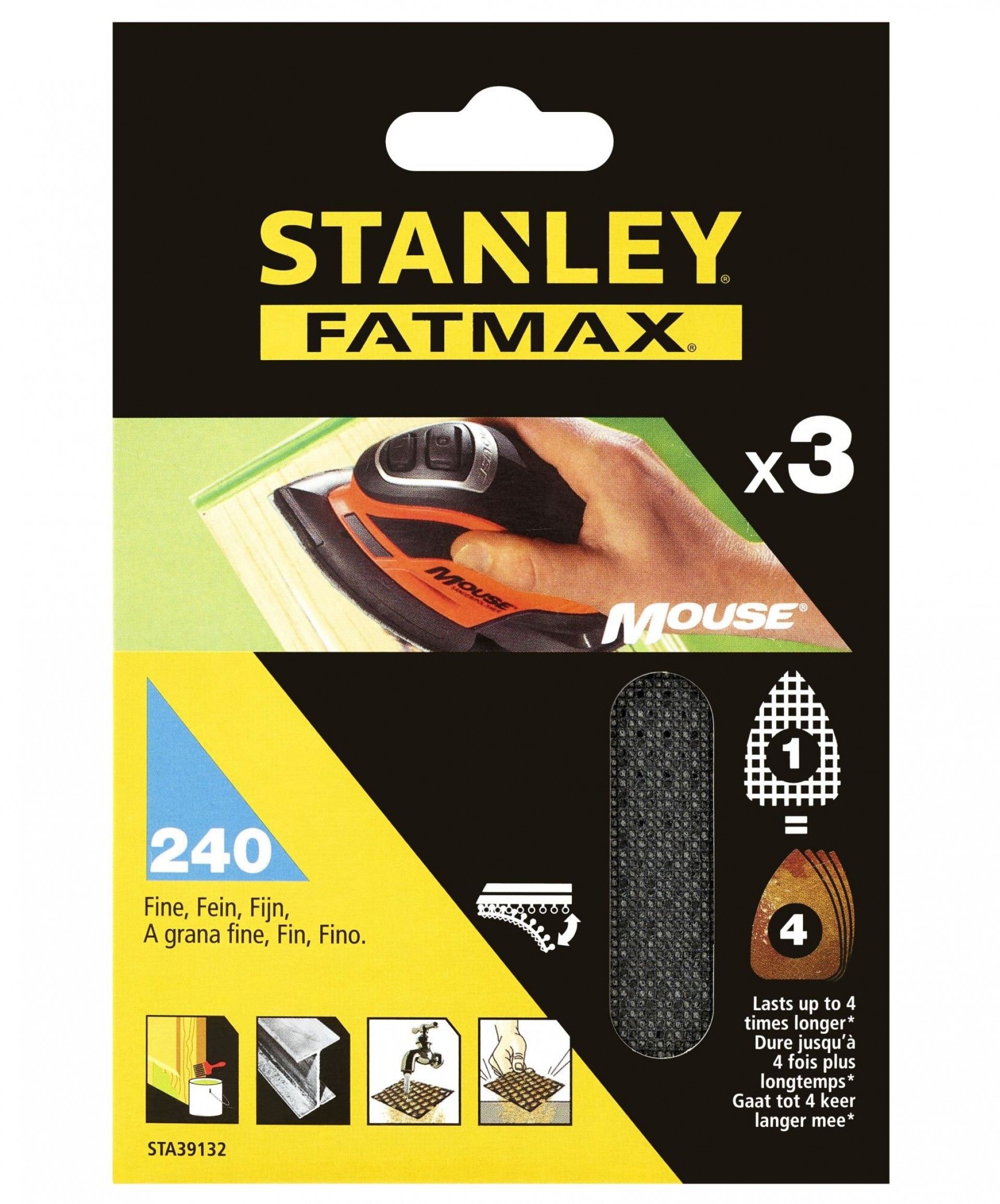 3 folhas de lixa de malha para Mouse, com velcro.Grão 240 refª STA39132-XJ STANLEY