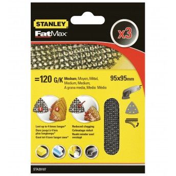 3 folhas de lixa de malha para os detalhes com velcro.Gro 120 ref STA39187-XJ STANLEY