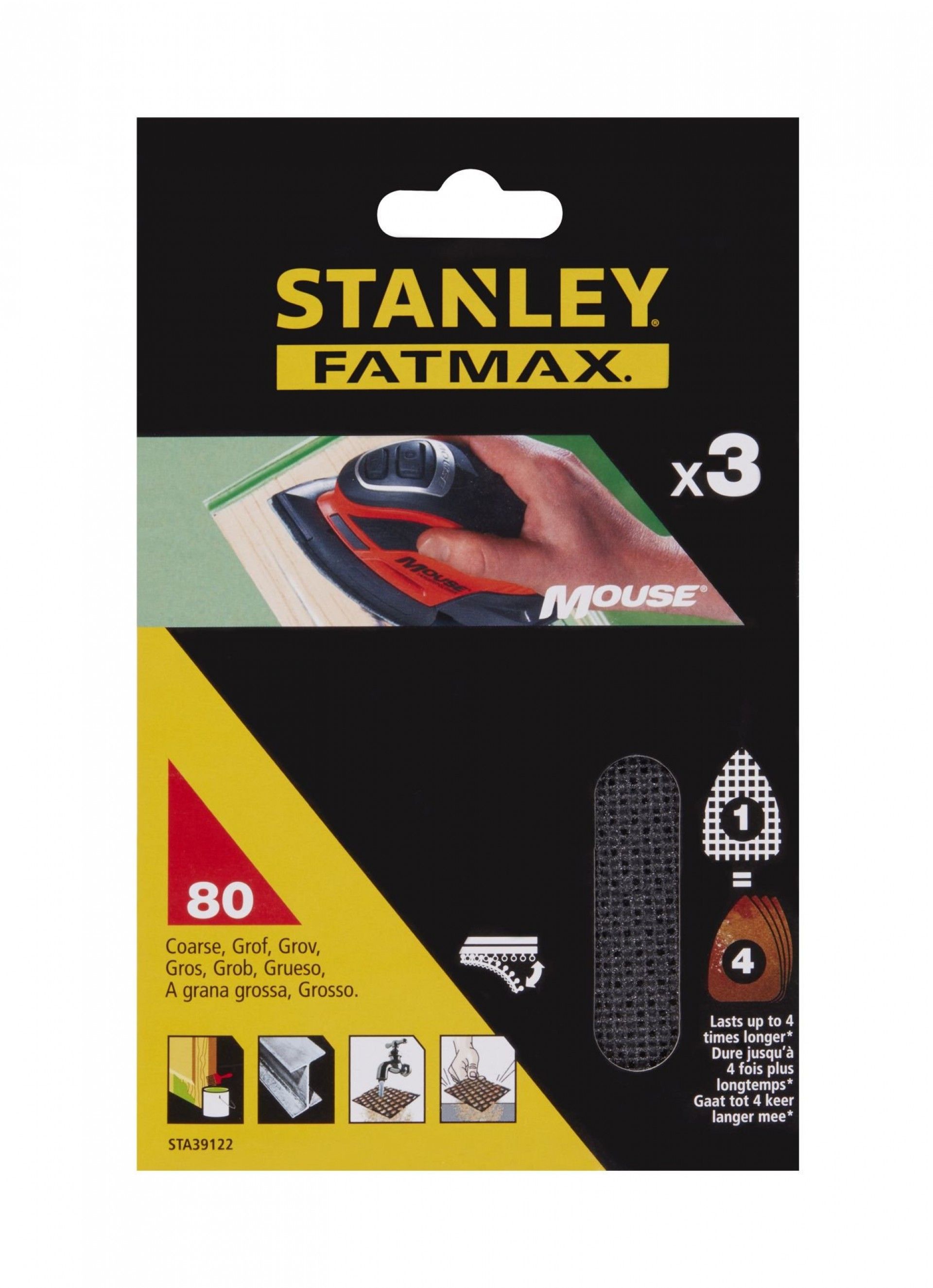 3 folhas de lixa de malha para Mouse, com velcro.Grão 80 refª STA39122-XJ STANLEY