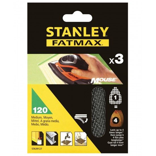 3 folhas de lixa de malha para Mouse, com velcro.Gro 120 ref STA39127-XJ STANLEY