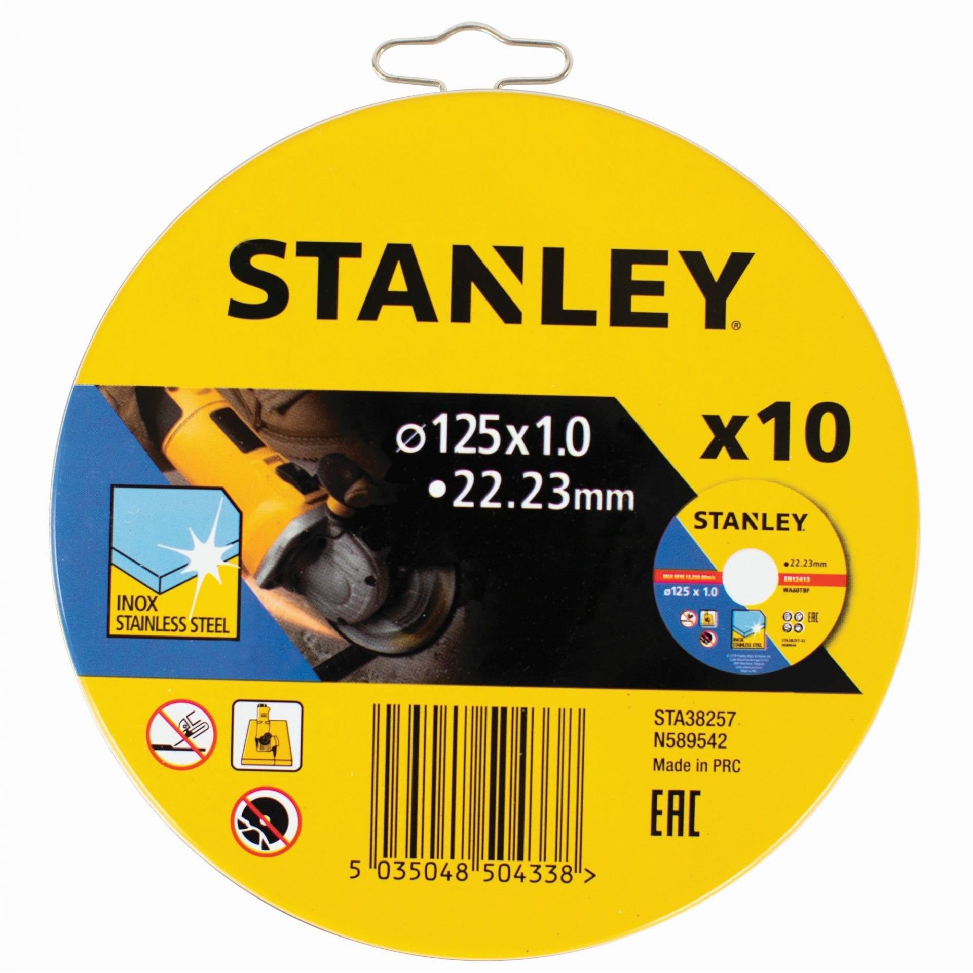 10 discos de corte INOX 125x1.0x22.23mm refª STA38257-XJ STANLEY