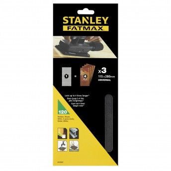 3 folhas de lixa de malha 1/2 (115x280mm), no velcro.Gro 120 ref STA39007-XJ STANLEY