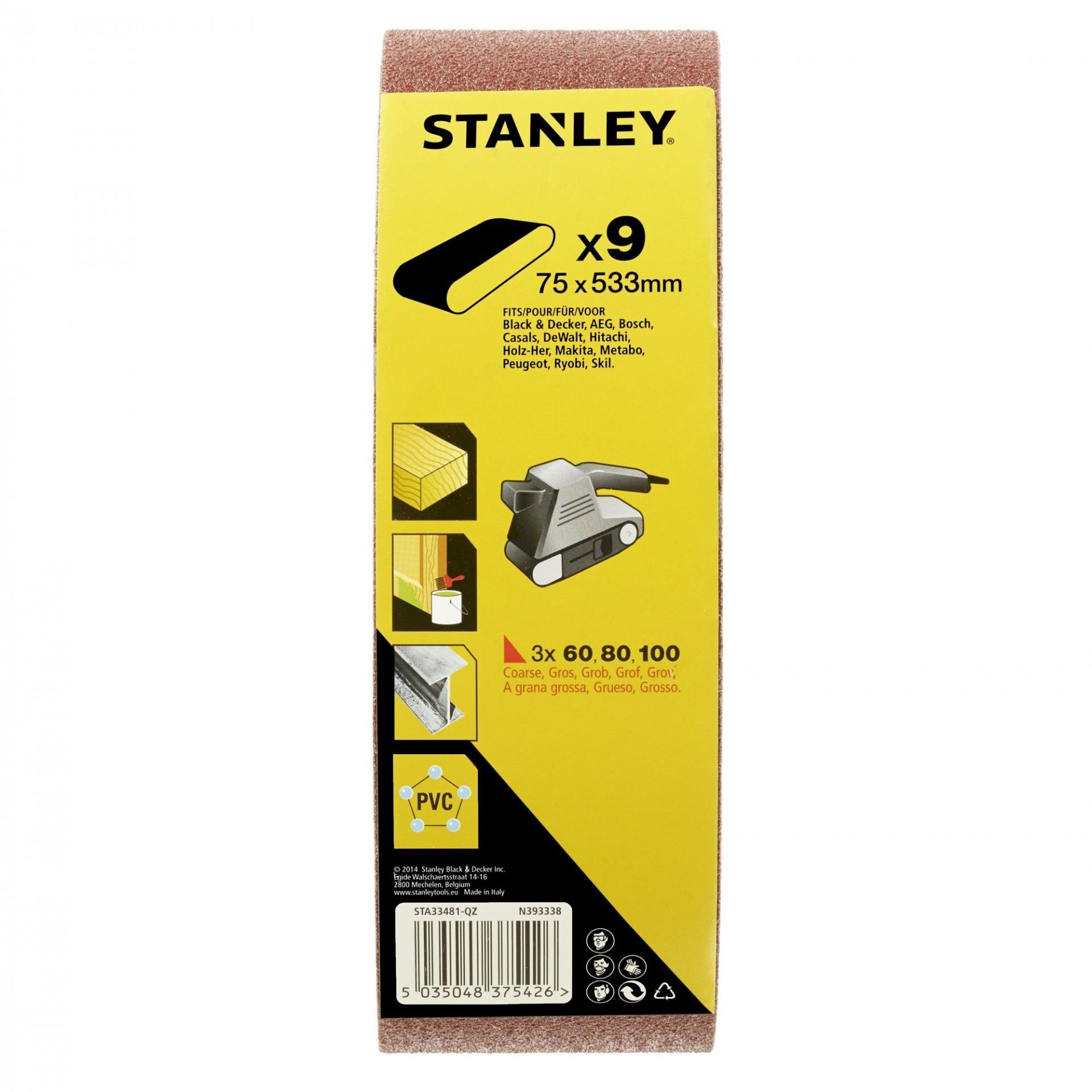 9 bandas de lixa 75x533mm.Grão Sortido.ref.STA33481-QZ STANLEY