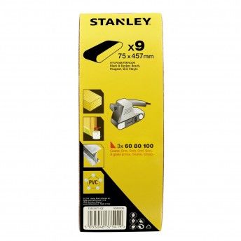 9 bandas de lixa 75x457mm.Grão Sortido.ref.STA33471-QZ STANLEY 9 bandas de lixa 75x457mm.Grão Sortido.ref.STA33471-QZ STANLEY