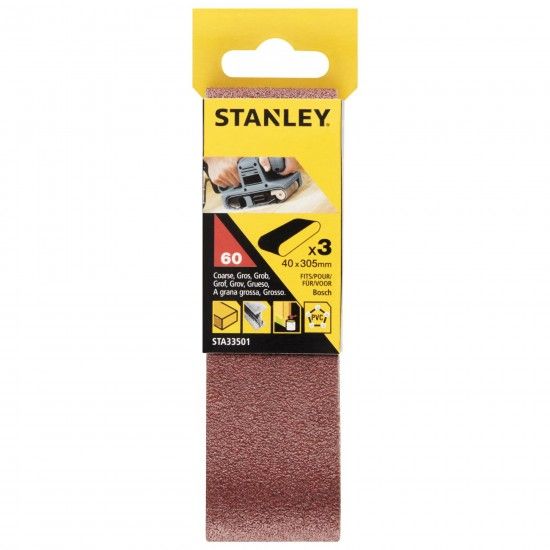 3 Bandas de lixa.40 x 305 mm Grão 60.ref.STA33501-XJ STANLEY 3 Bandas de lixa.40 x 305 mm Grão 60.ref.STA33501-XJ STANLEY