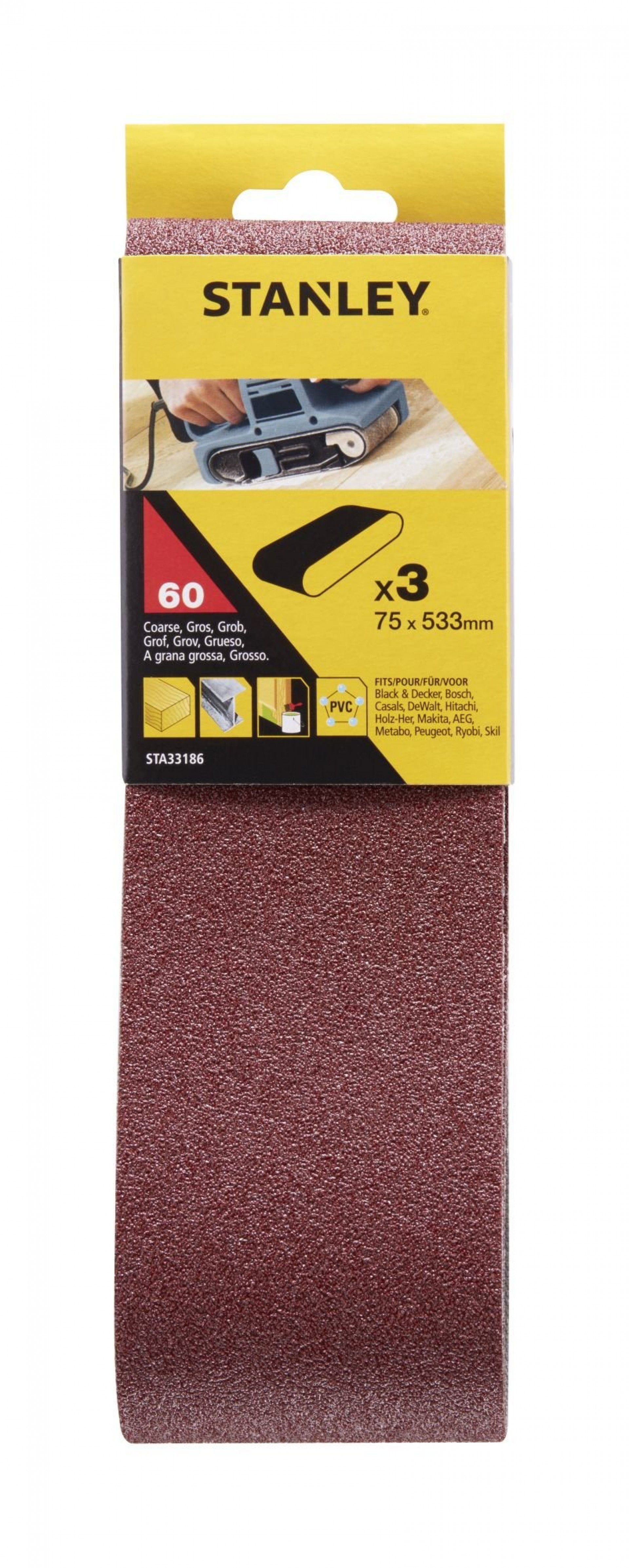 3 Bandas de lixa.75 x 533 mm Grão 60.ref.STA33186-XJ STANLEY