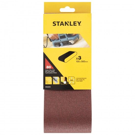 3 Bandas de lixa.100 x 560 mm Grão 80.ref.STA33251-XJ STANLEY 3 Bandas de lixa.100 x 560 mm Grão 80.ref.STA33251-XJ STANLEY