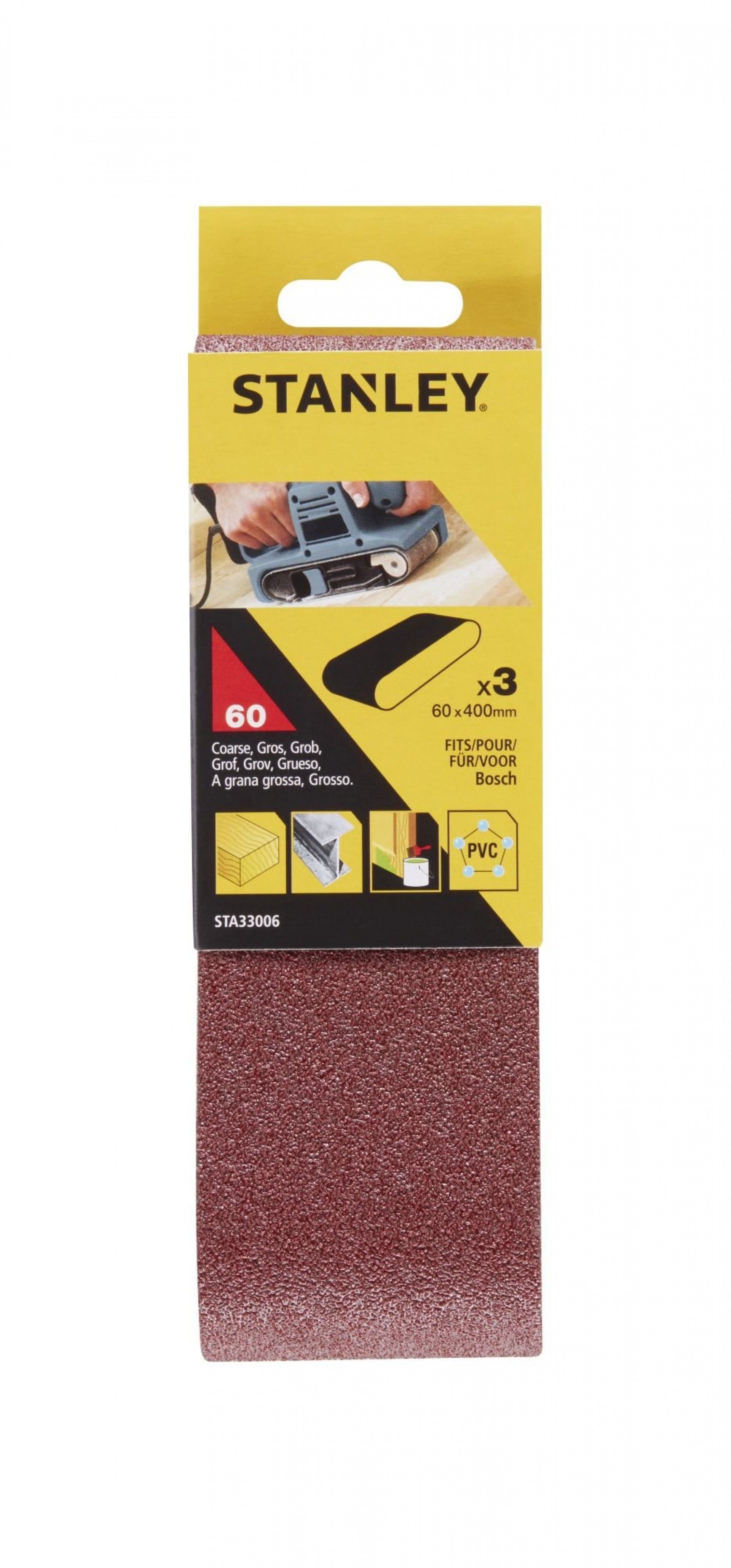 3 Bandas de lixa.60 x 400 mm Grão 60.ref.STA33006-XJ STANLEY