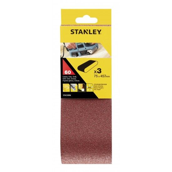 3 Bandas de lixa.75 x 457 mm Gro 60.ref.STA33096-XJ STANLEY