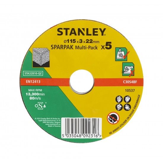 5 discos de corte para alvenaria 115X22 mm refª STA32810-QZ STANLEY 5 discos de corte para alvenaria 115X22 mm refª STA32810-QZ STANLEY