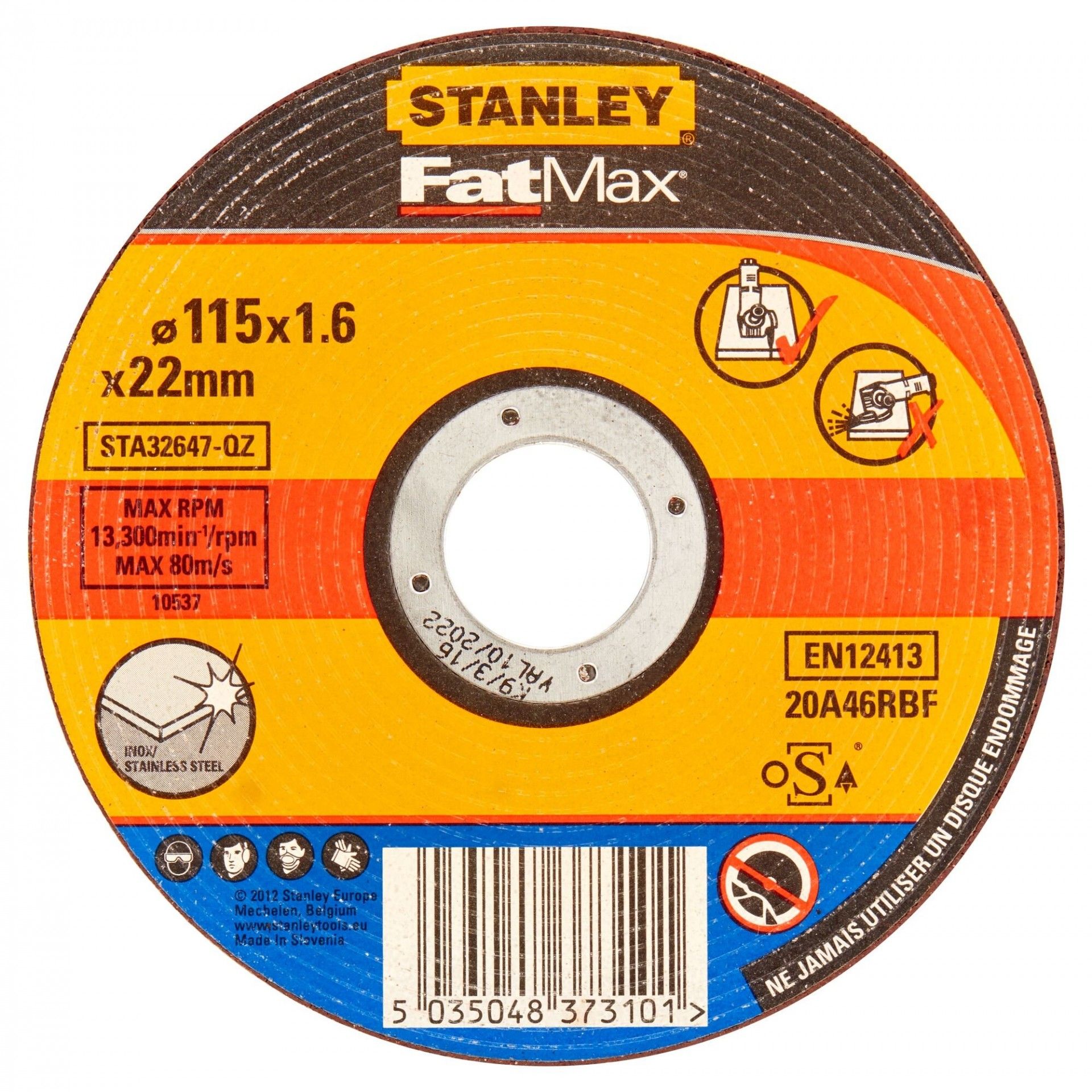 Disco Abrasivo para corte em aço inoxidável 115x1.6 refª STA32647-QZ STANLEY