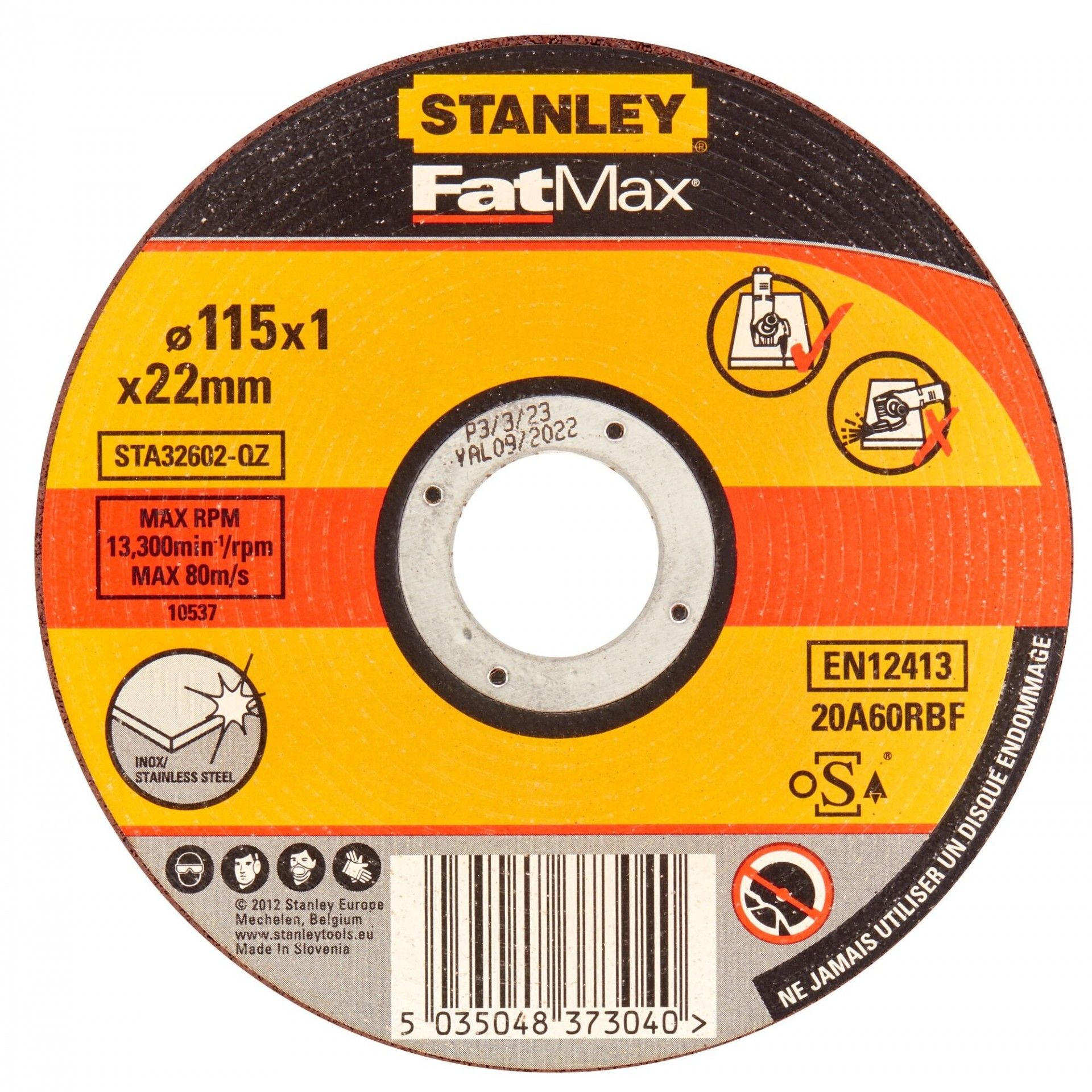 Disco Abrasivo para corte em aço inox, refª STA32602-QZ STANLEY