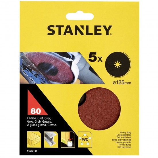 5 Discos de lixa banco fibra ø 125x22 mm. Grão 80 refª STA32190-XJ STANLEY 5 Discos de lixa banco fibra ø 125x22 mm. Grão 80 refª STA32190-XJ STANLEY