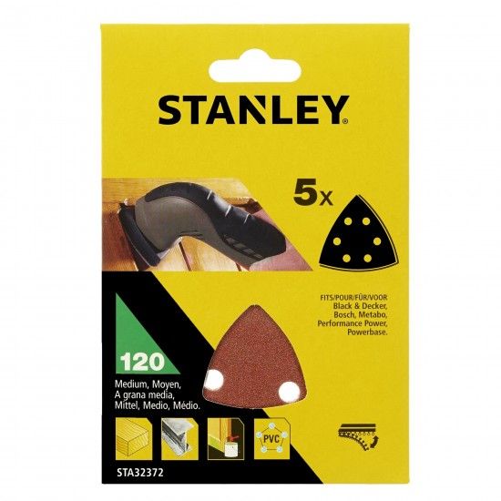 5 Folhas de lixa.Gro 120.Madeira, tinta, verniz, gesso, metal e plstico.ref.STA32372-XJ STANLEY