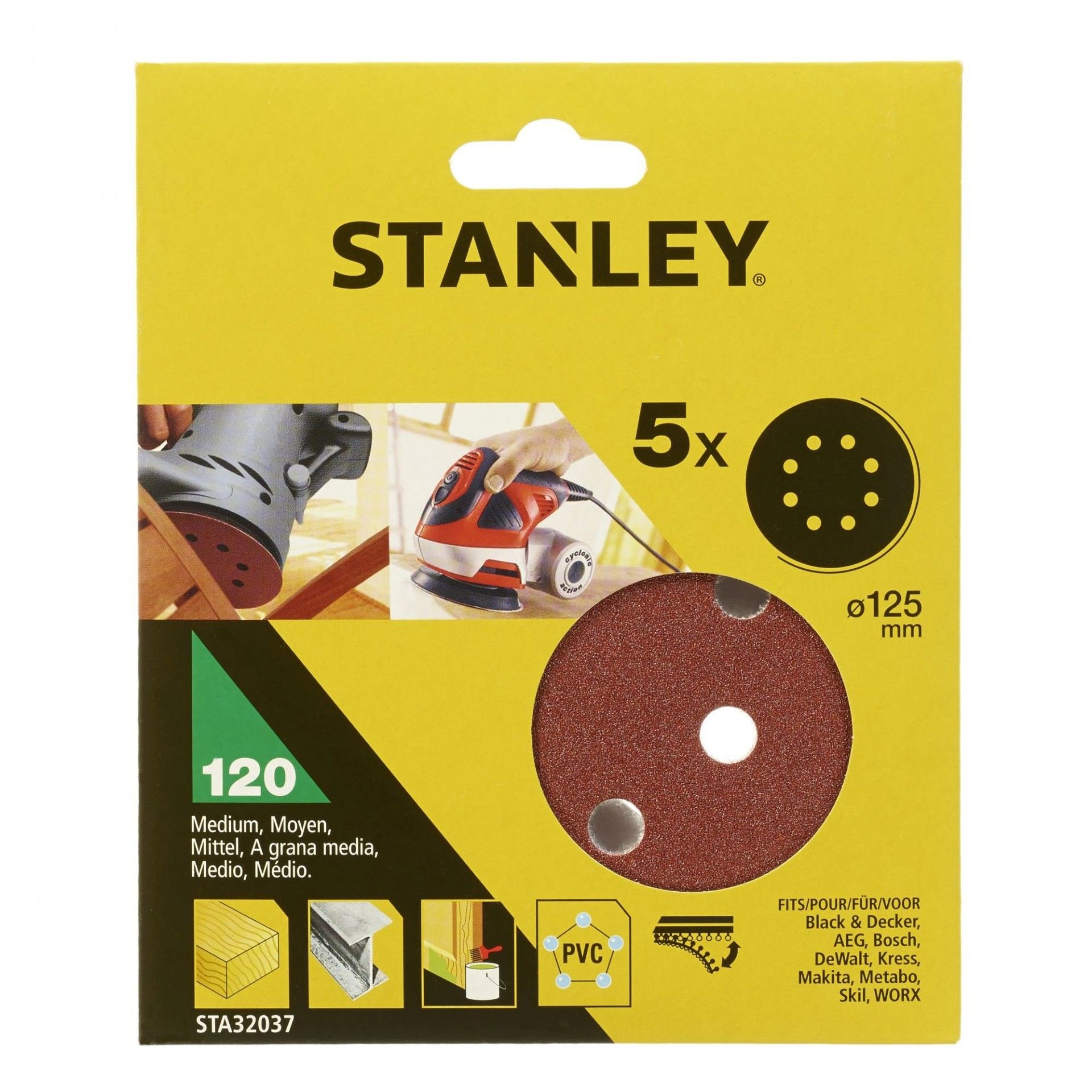5 Discos ø 125 mm Para Lixadora rotorbital refª STA32037-XJ STANLEY