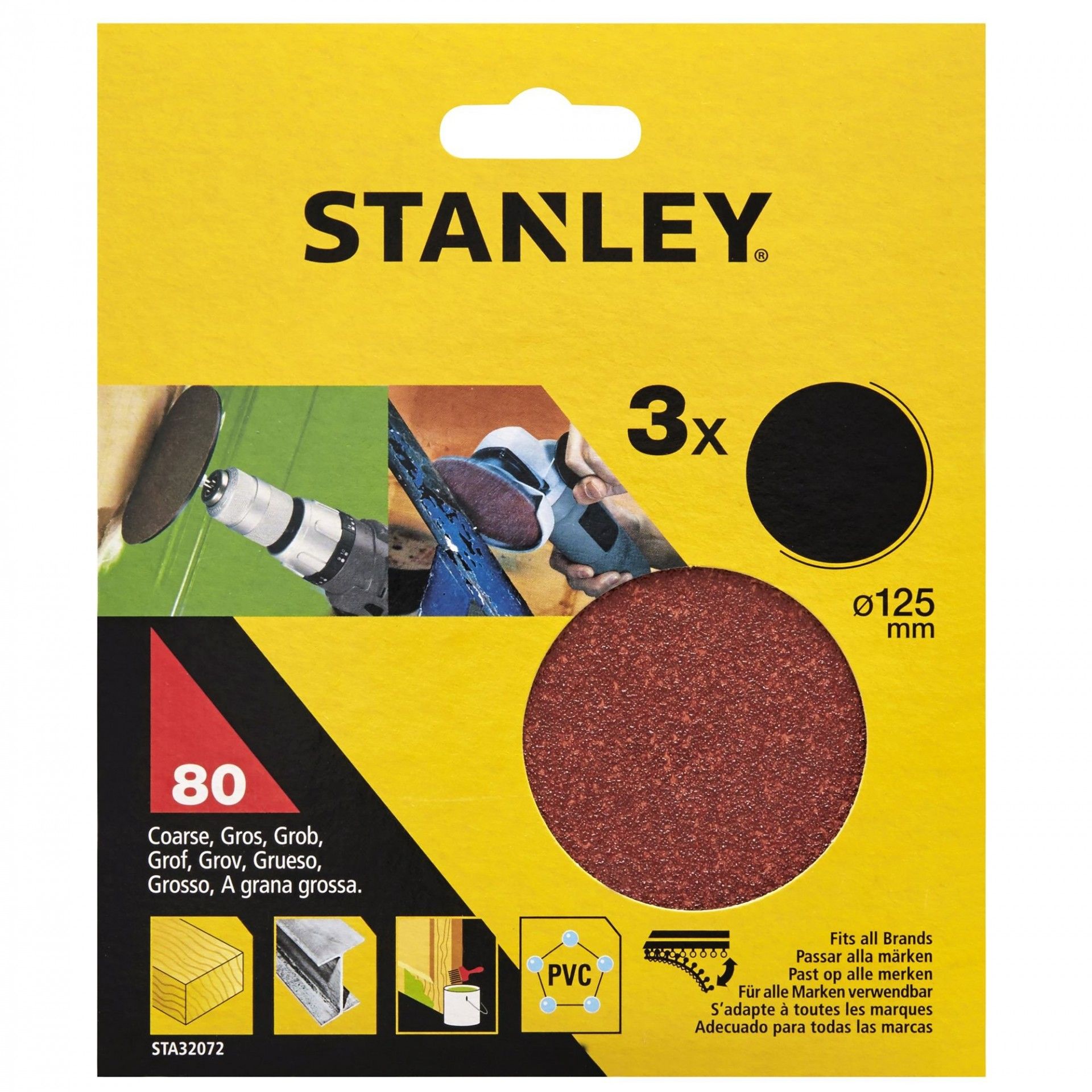 3 discos 125mm para Rebarbadora e berbequins.Autoadherentes refª STA32072-XJ STANLEY