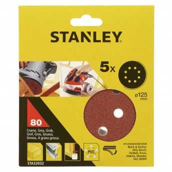 5 Discos  125 mm Para Lixadora rotorbital ref STA32032-XJ STANLEY