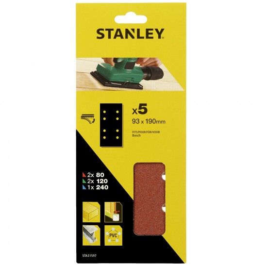 5 folhas de lixa perfuradas ref STA31597-XJ STANLEY