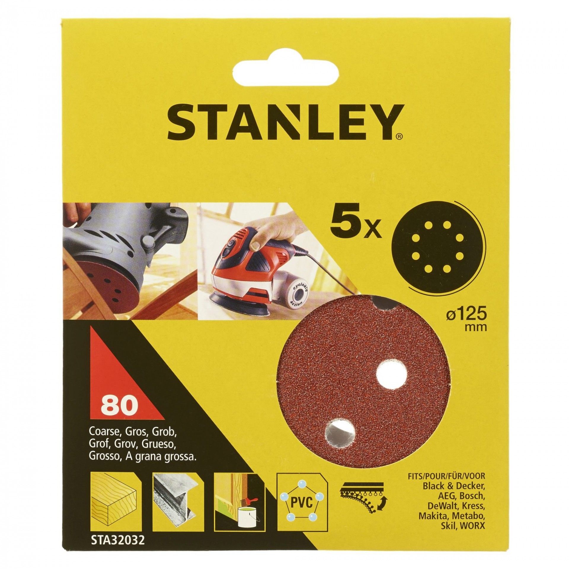 5 Discos ø 125 mm Para Lixadora rotorbital refª STA32032-XJ STANLEY