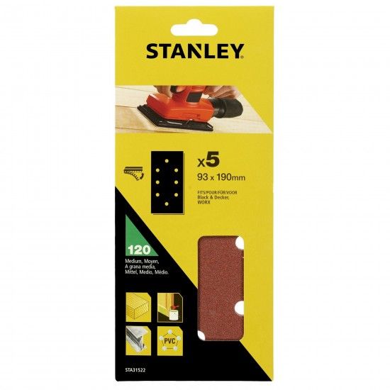 5 folhas de lixa perfuradas ref STA31522-XJ STANLEY