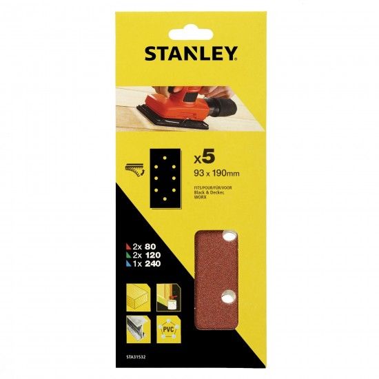 5 folhas de lixa perfuradas ref STA31532-XJ STANLEY