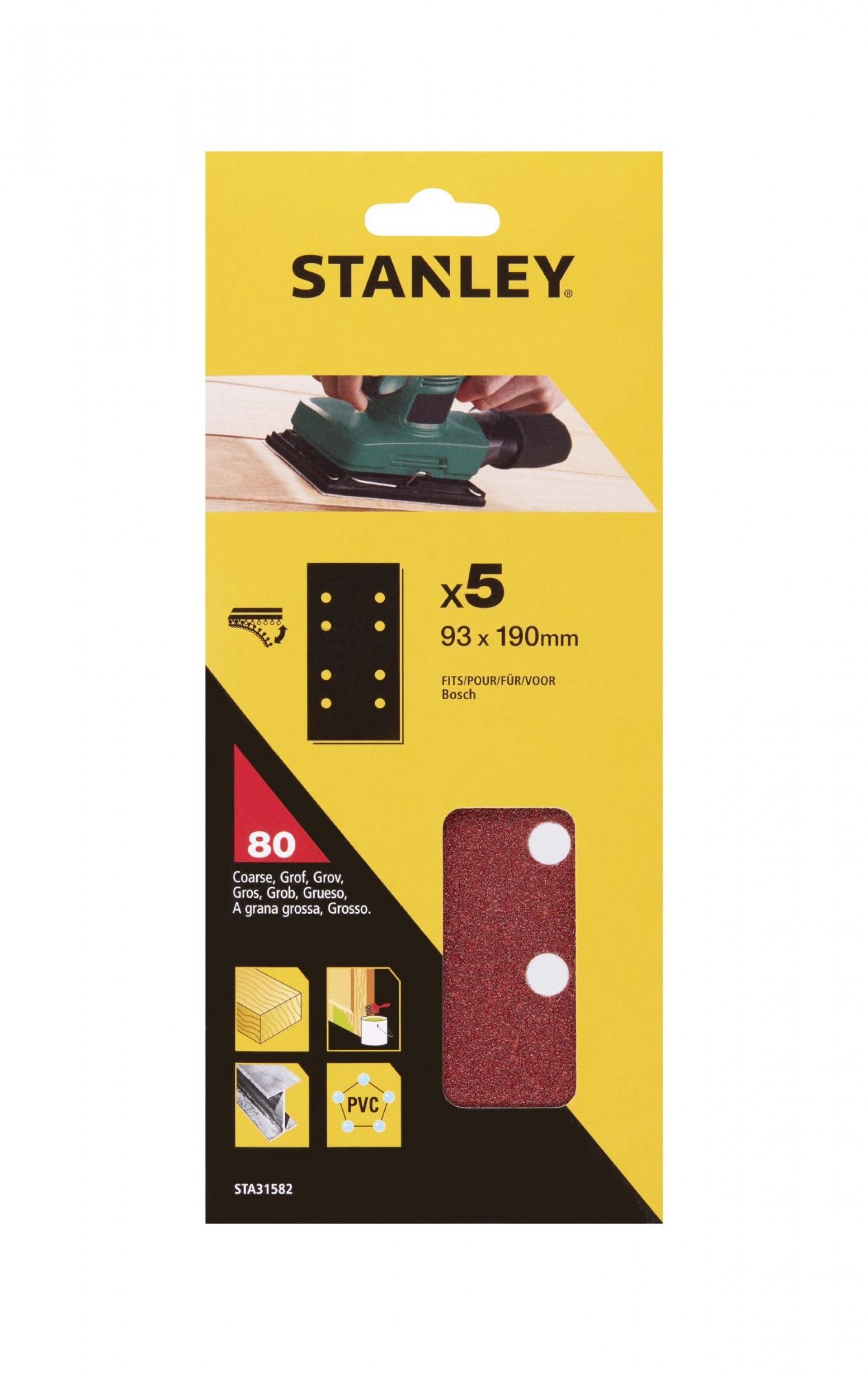 5 folhas de lixa perfuradas refª STA31582-XJ STANLEY