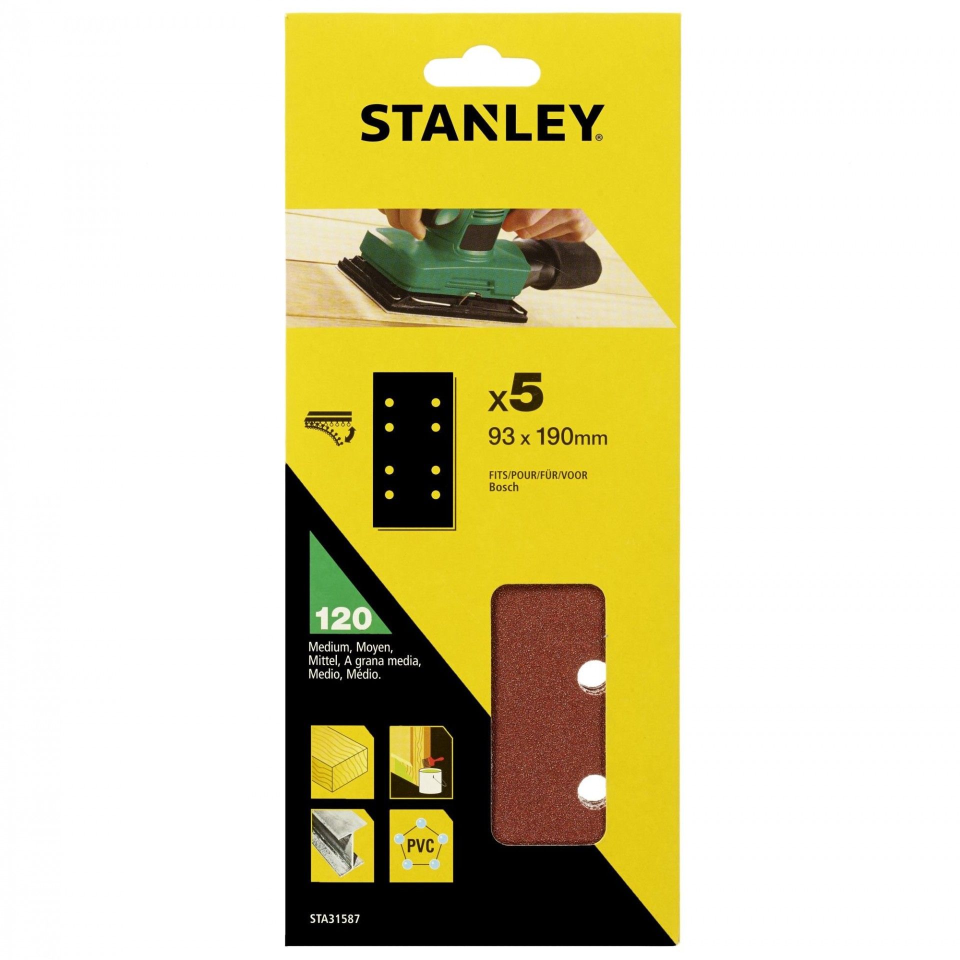 5 folhas de lixa perfuradas refª STA31587-XJ STANLEY