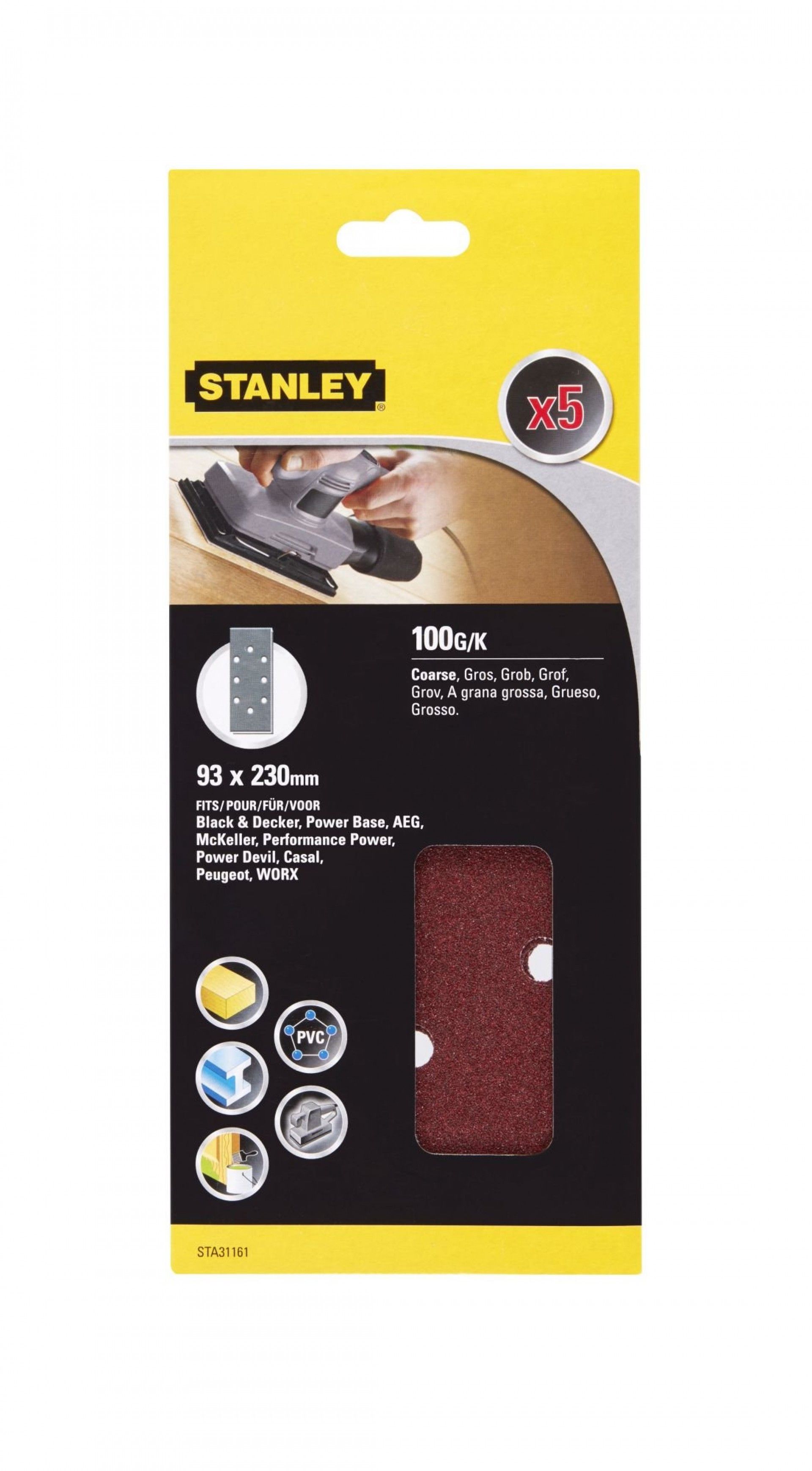 5 folhas de lixa perfuradas refª STA31161-XJ STANLEY