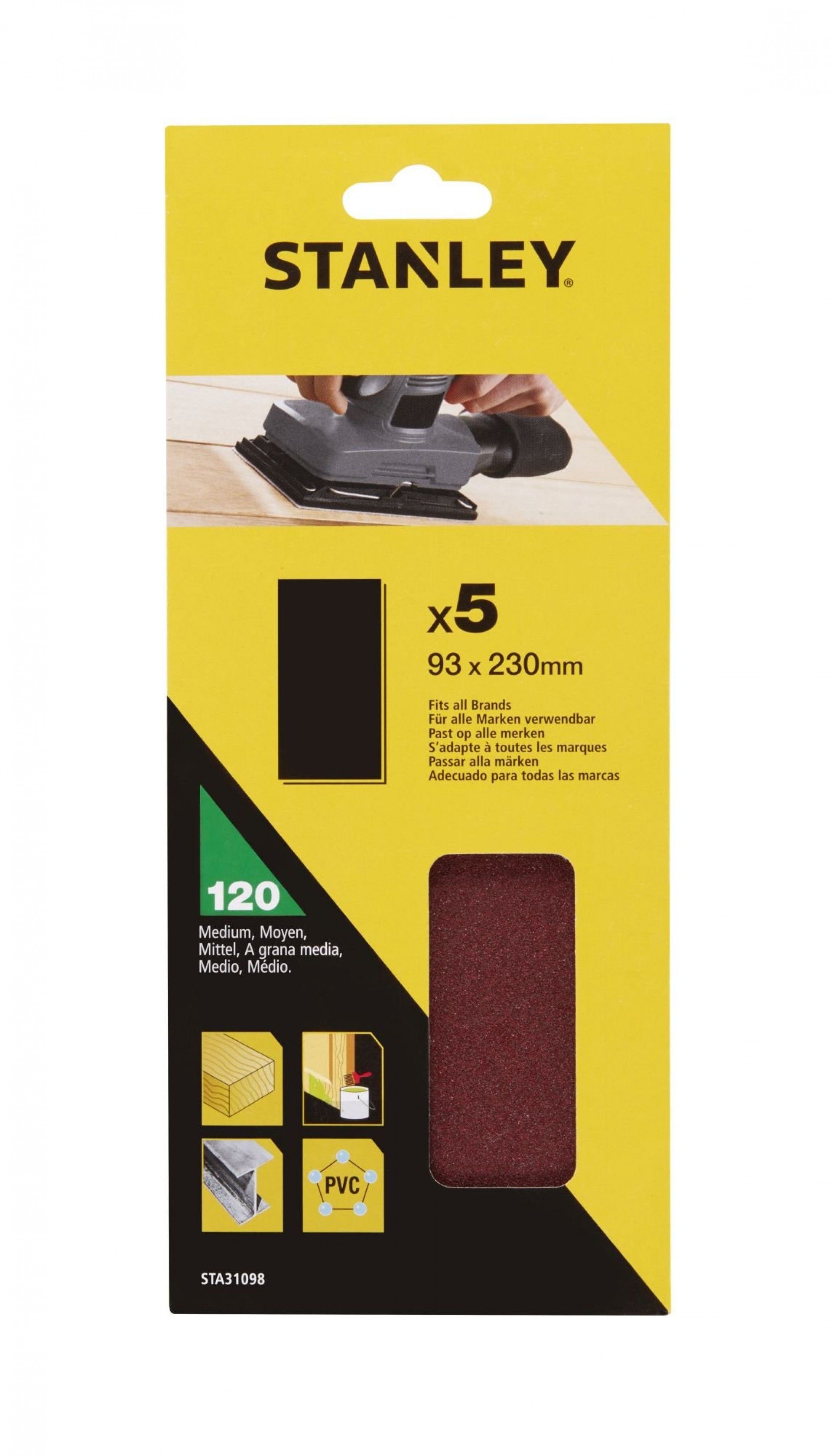 5 folhas de lixa sem perfurar refª STA31098-XJ STANLEY