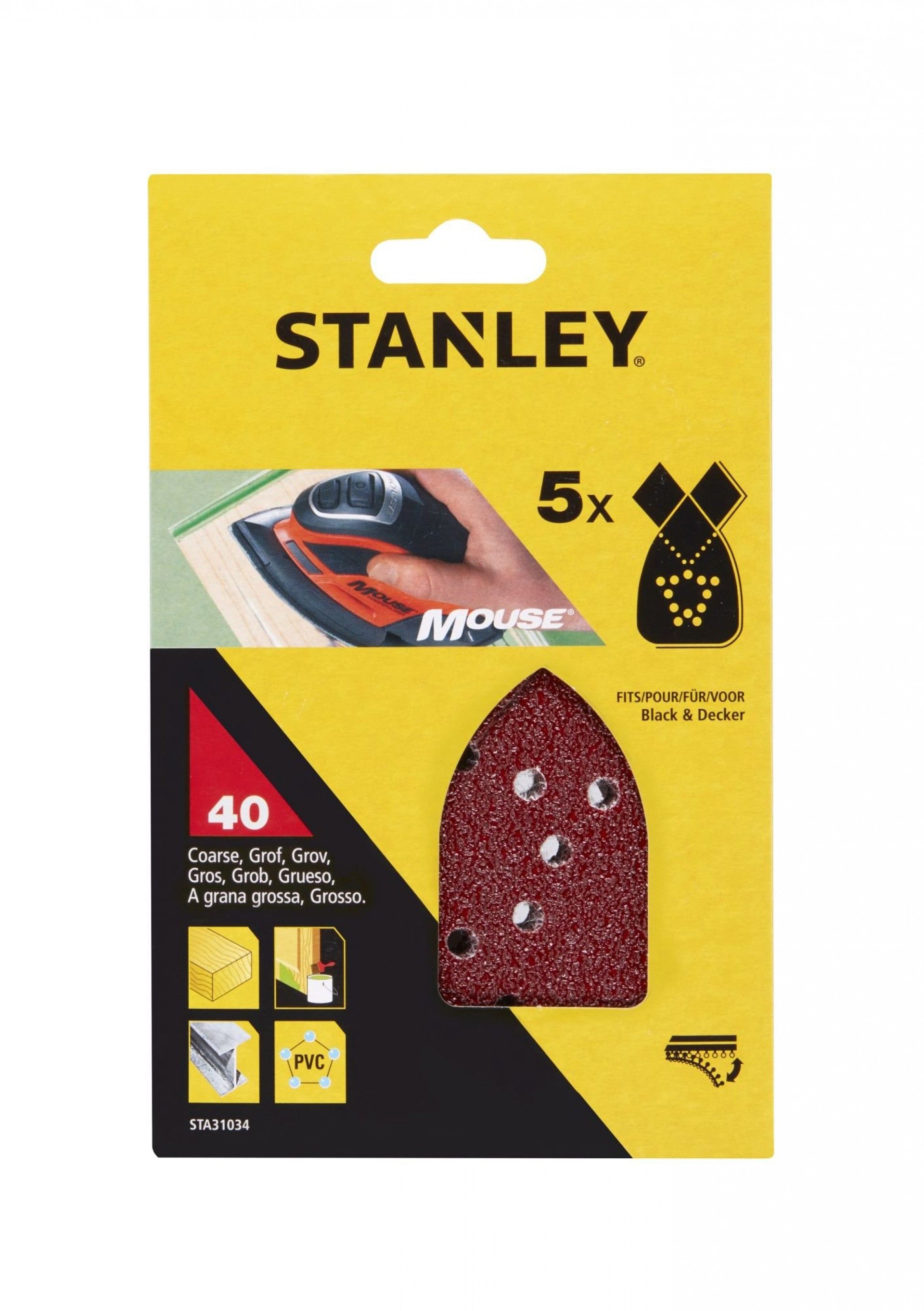 5 Folhas de lixa Grão 40.ref.STA31034-XJ STANLEY